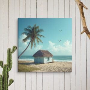Seaside Dream Cottage Canvas Print – Coastal Cottagecore Beach House Wall Art