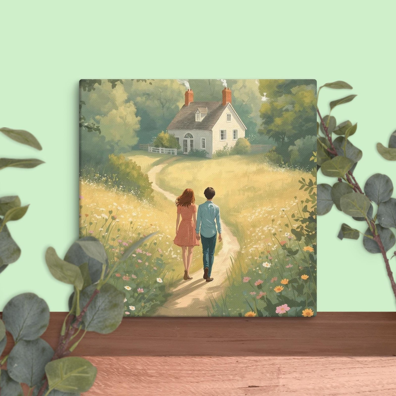 Garden Path Lovers Canvas Print – Romantic Cottagecore Wall Art, Countryside Couple Painting, Soft Impressionist Home Decor - Image 8
