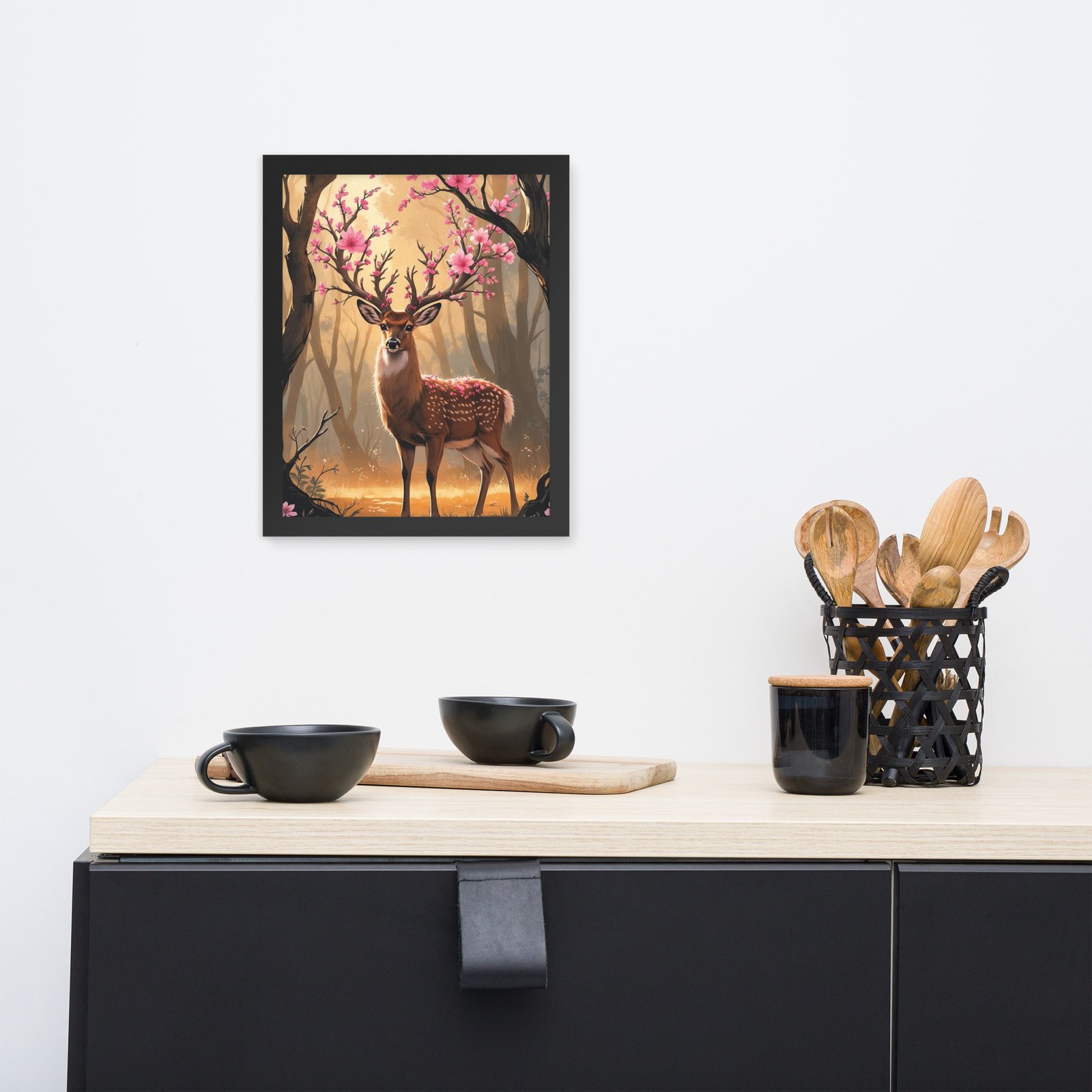 Whimsical Cottagecore – Mystical Deer with Cherry Blossom Antlers | Framed poster - Image 3