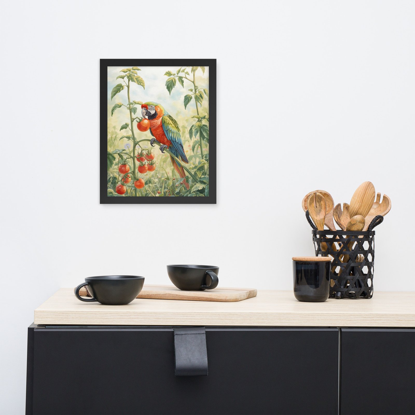 Cottagecore Garden Tales – Parrot in the Tomato Garden | Framed poster - Image 3