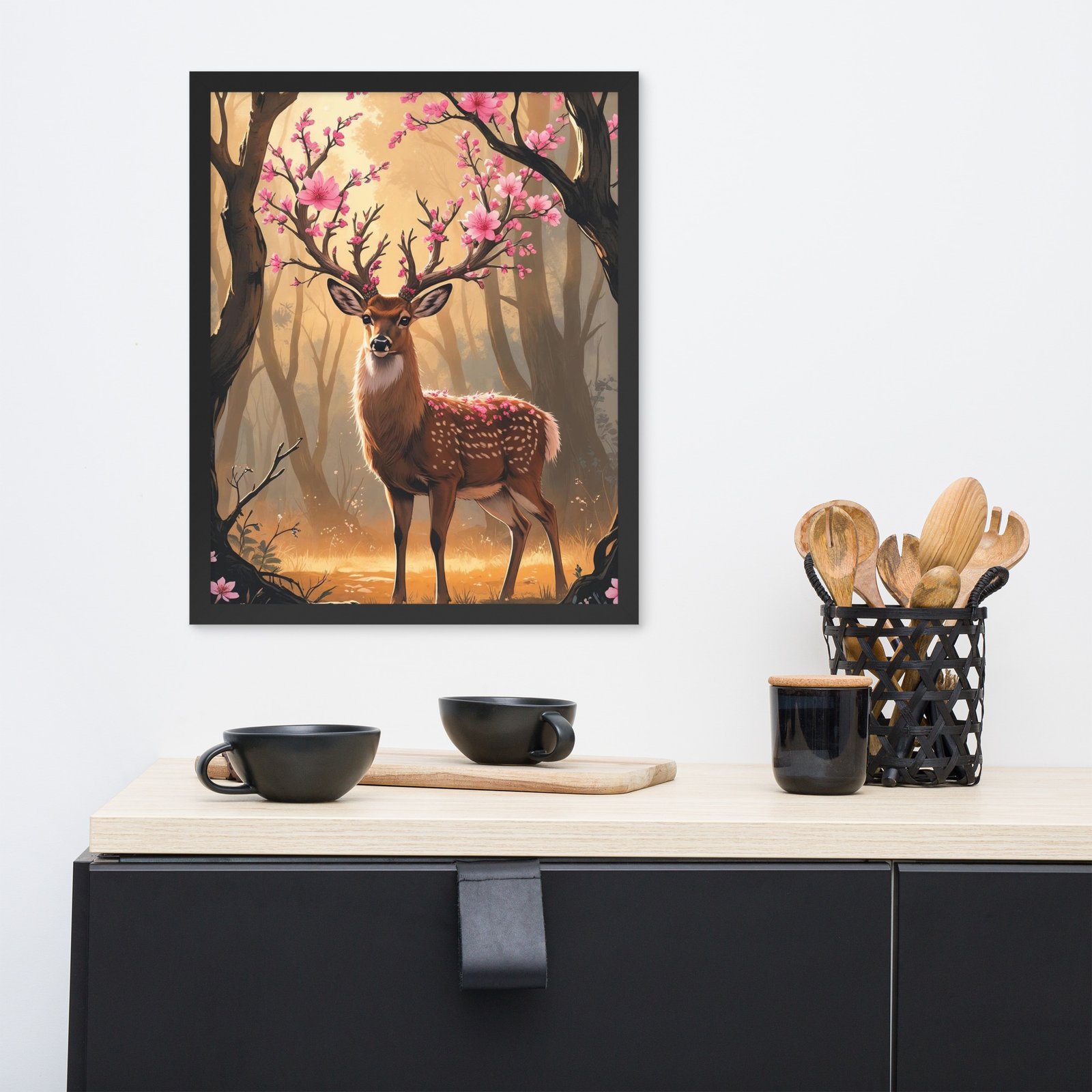 Whimsical Cottagecore – Mystical Deer with Cherry Blossom Antlers | Framed poster - Image 5