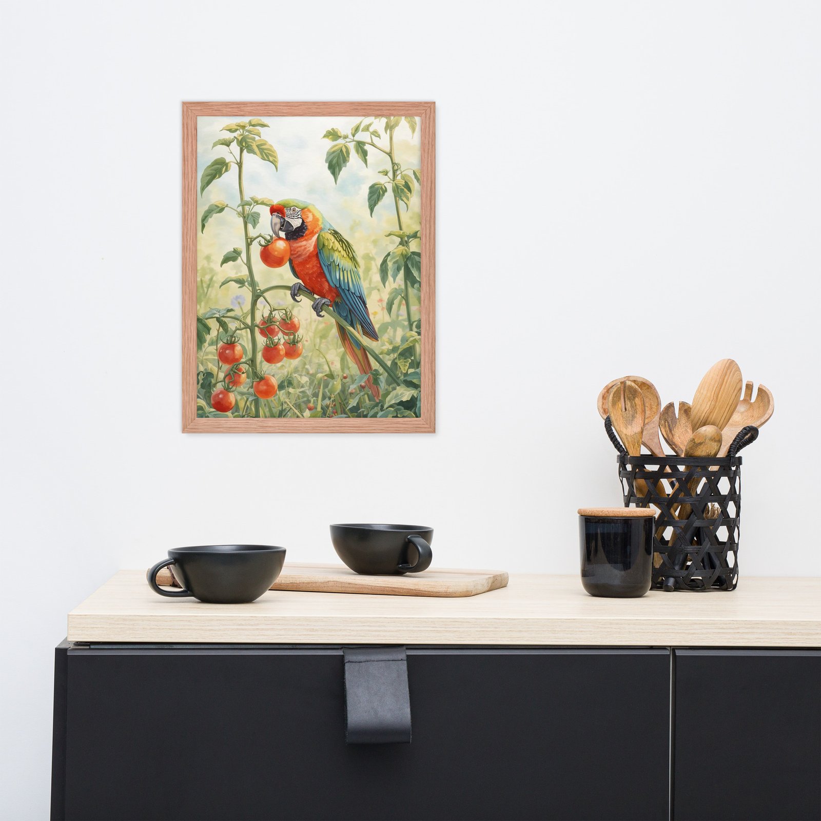 Cottagecore Garden Tales – Parrot in the Tomato Garden | Framed poster - Image 8