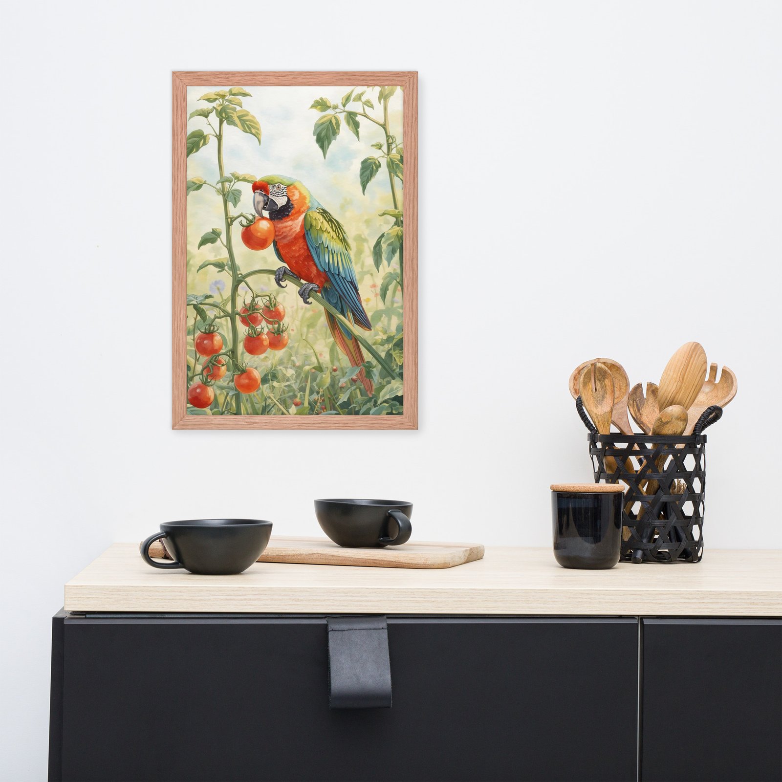 Cottagecore Garden Tales – Parrot in the Tomato Garden | Framed poster - Image 9