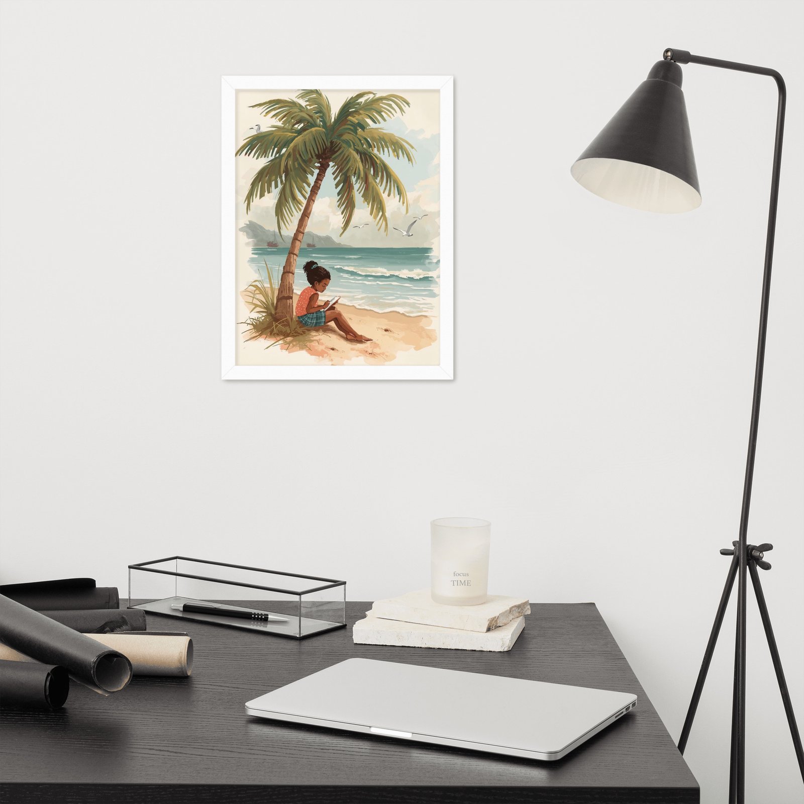 Seaside Cottagecore Tales – Drawing by the Shore | Framed Poster - Image 13