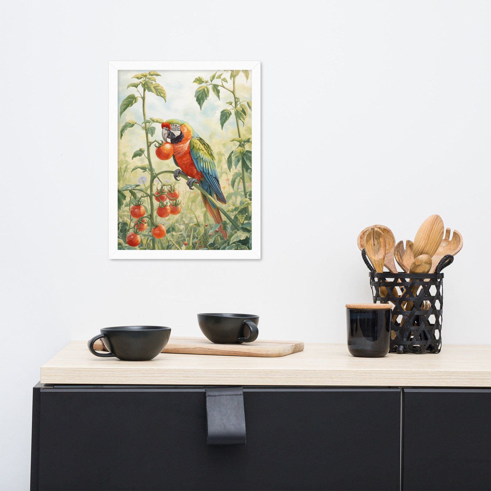 Cottagecore Garden Tales – Parrot in the Tomato Garden | Framed poster - Image 13