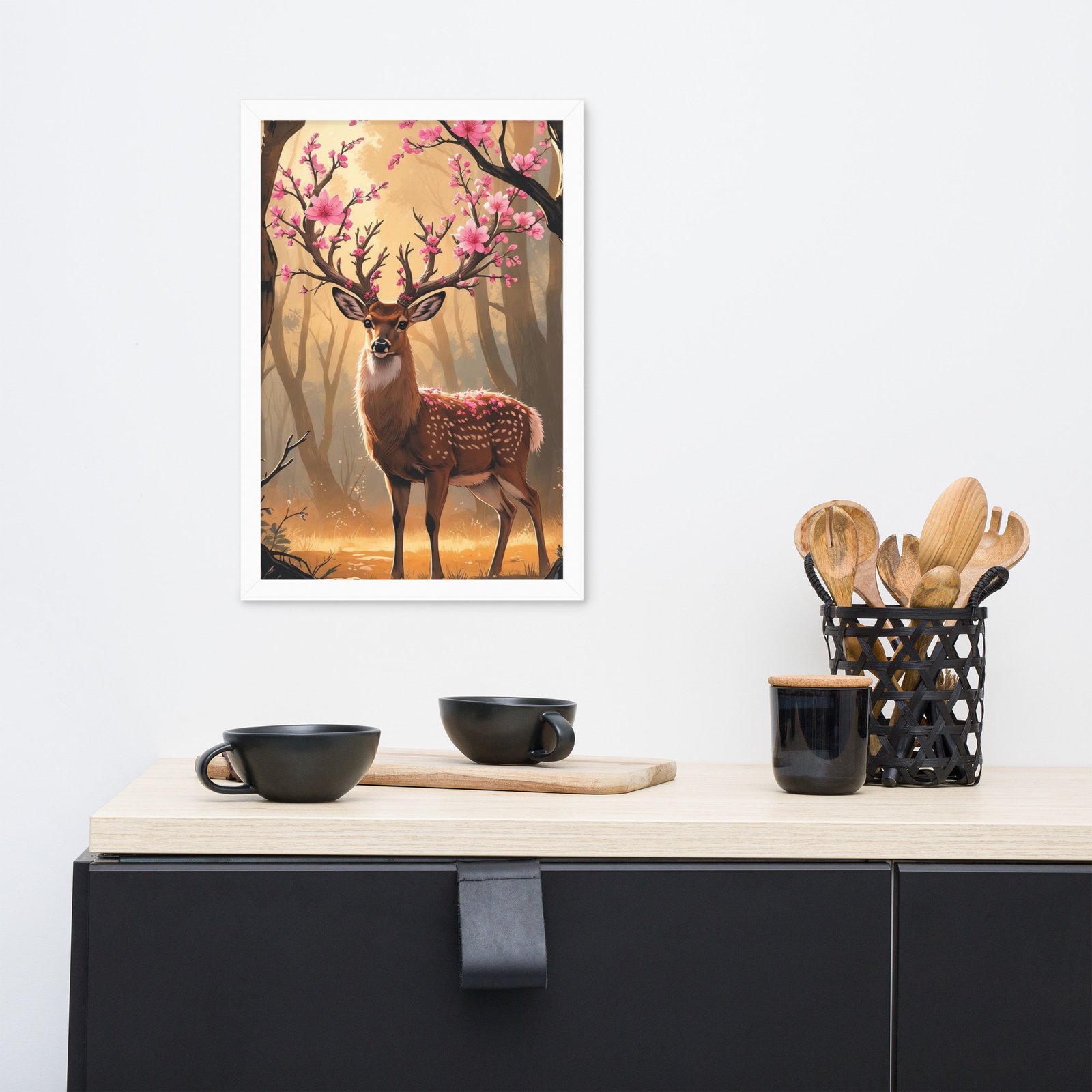 Whimsical Cottagecore – Mystical Deer with Cherry Blossom Antlers | Framed poster - Image 14