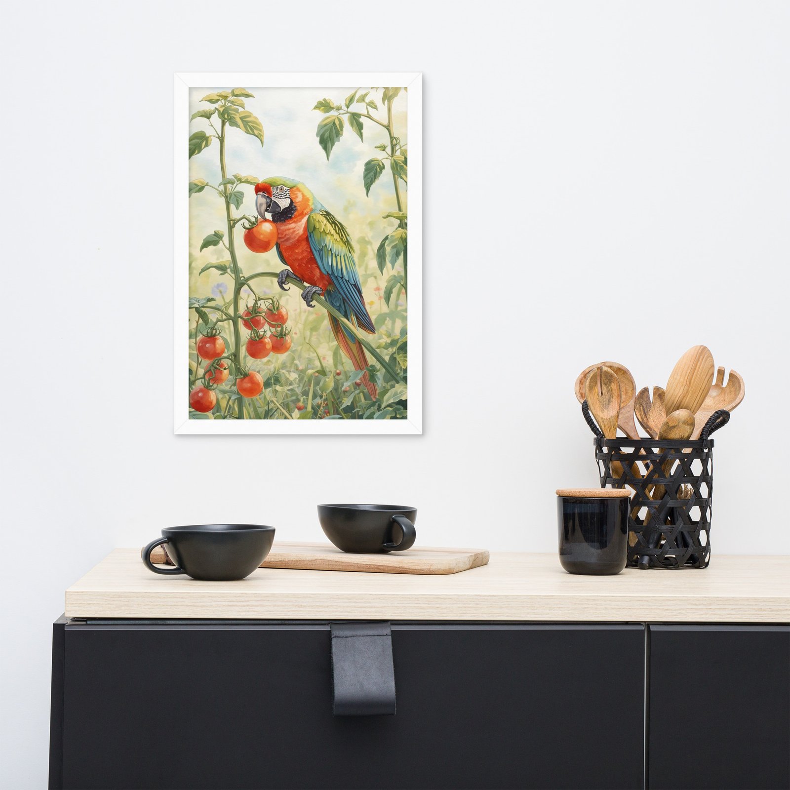 Cottagecore Garden Tales – Parrot in the Tomato Garden | Framed poster - Image 14