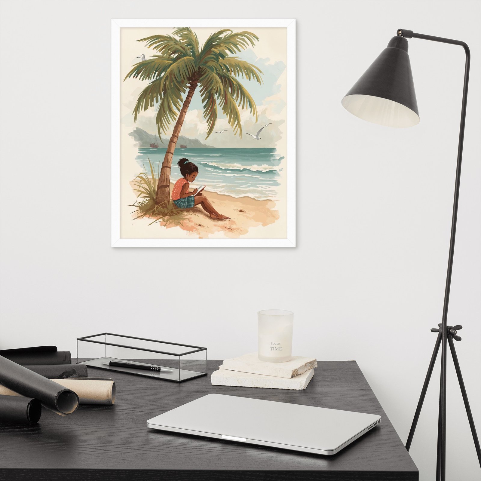 Seaside Cottagecore Tales – Drawing by the Shore | Framed Poster - Image 15