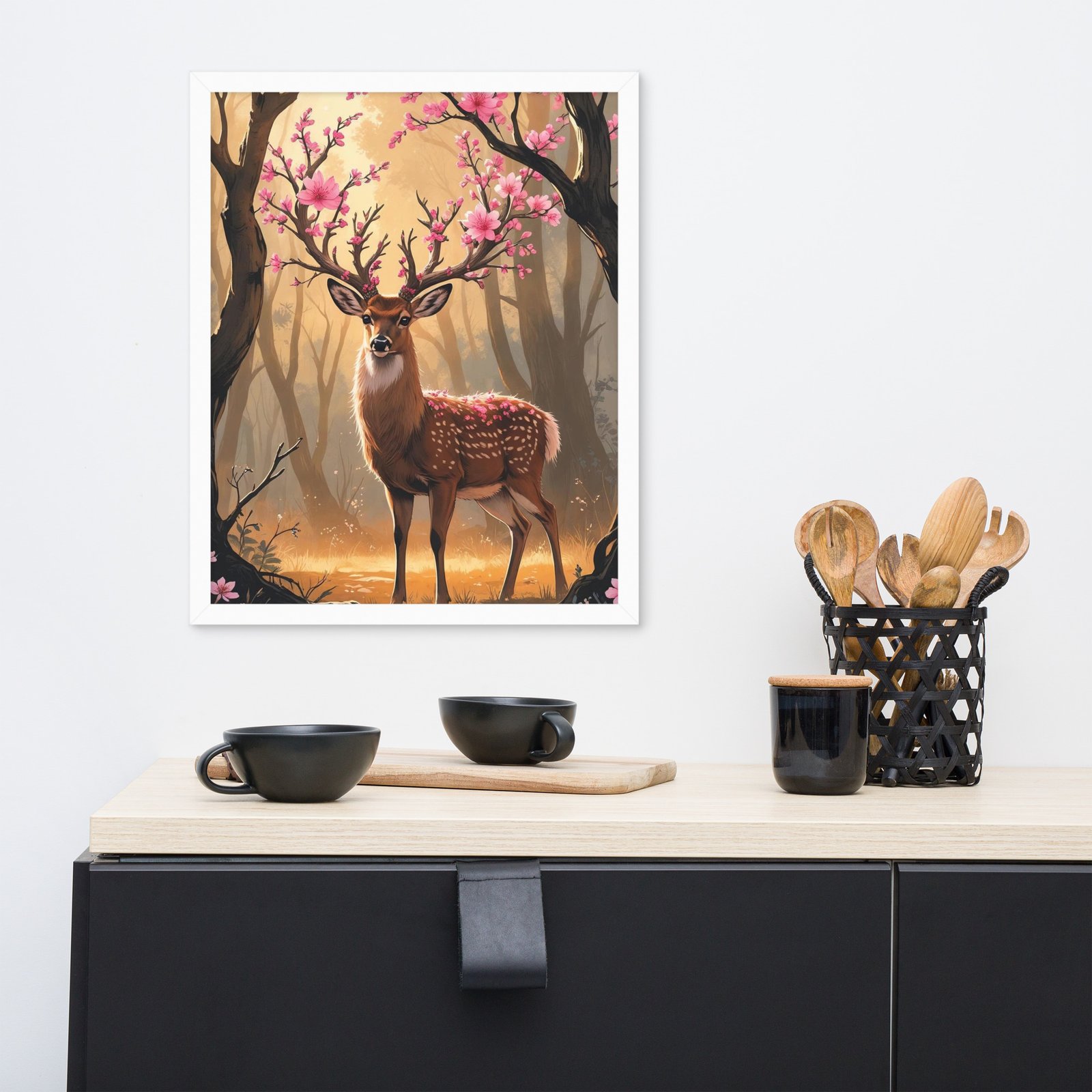 Whimsical Cottagecore – Mystical Deer with Cherry Blossom Antlers | Framed poster - Image 15