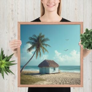 Seaside Dream Cottage Framed Premium Luster Photo Paper Framed Poster – Coastal Cottagecore Beach House Wall Art