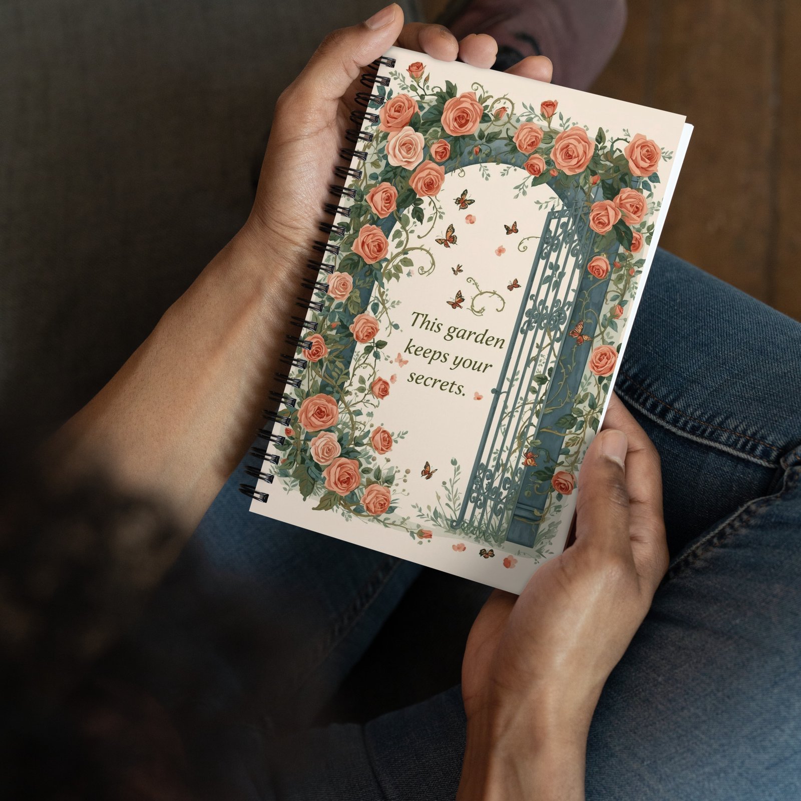 This Garden Keeps Your Secrets – Storybook Garden Gate Spiral Notebook | Romantic Floral Journal