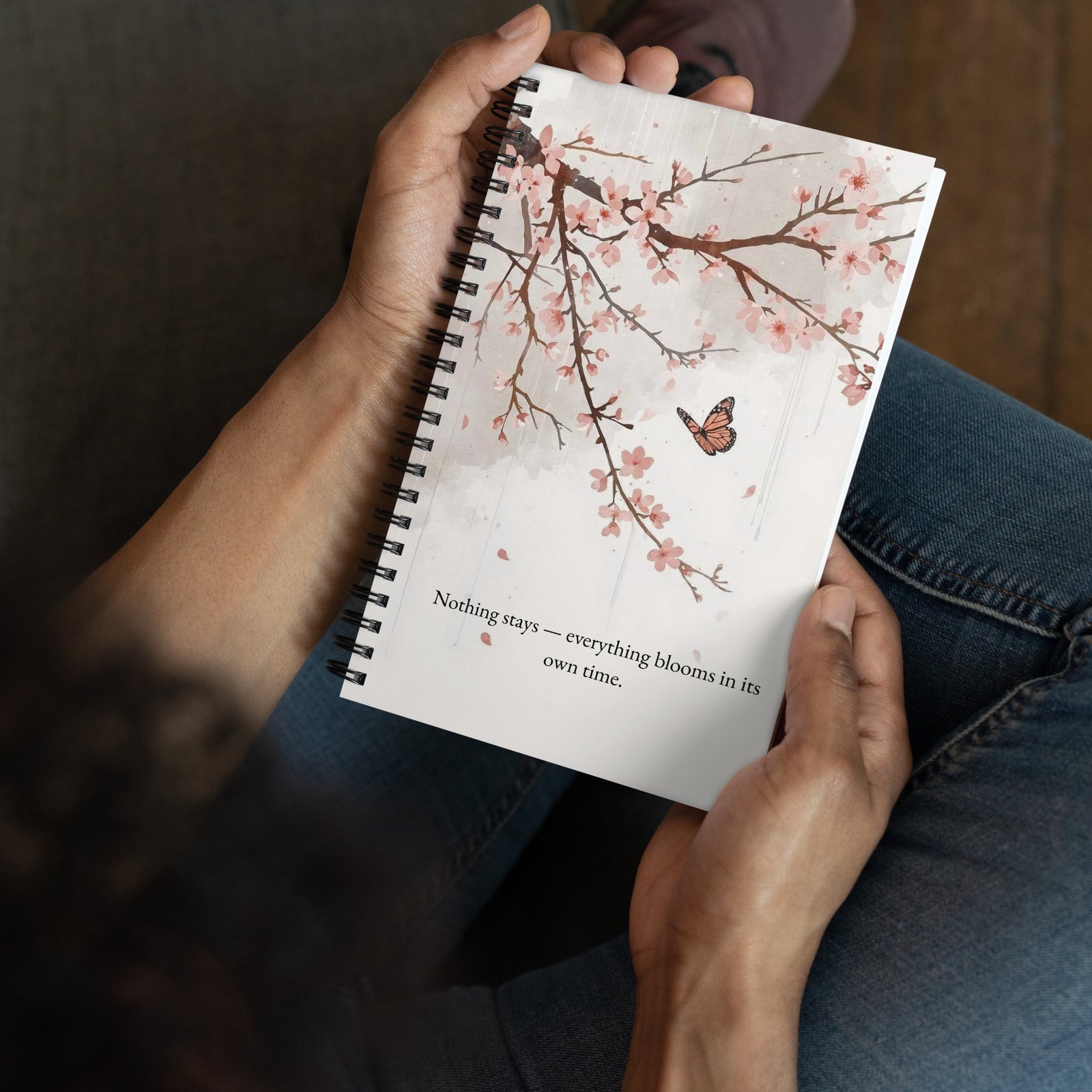 Nothing Stays — Everything Blooms in its Own Time Cherry Blossom Spiral Notebook | East Asian Watercolor Journal