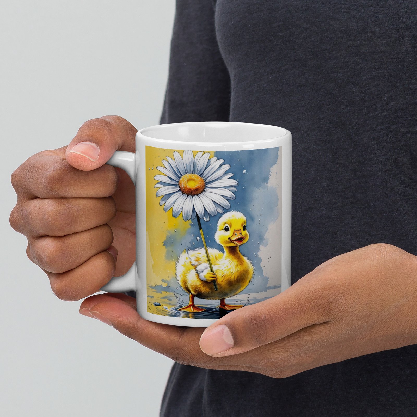 Cottagecore Garden Tales – Duckling with Parasol | White Glossy Mug