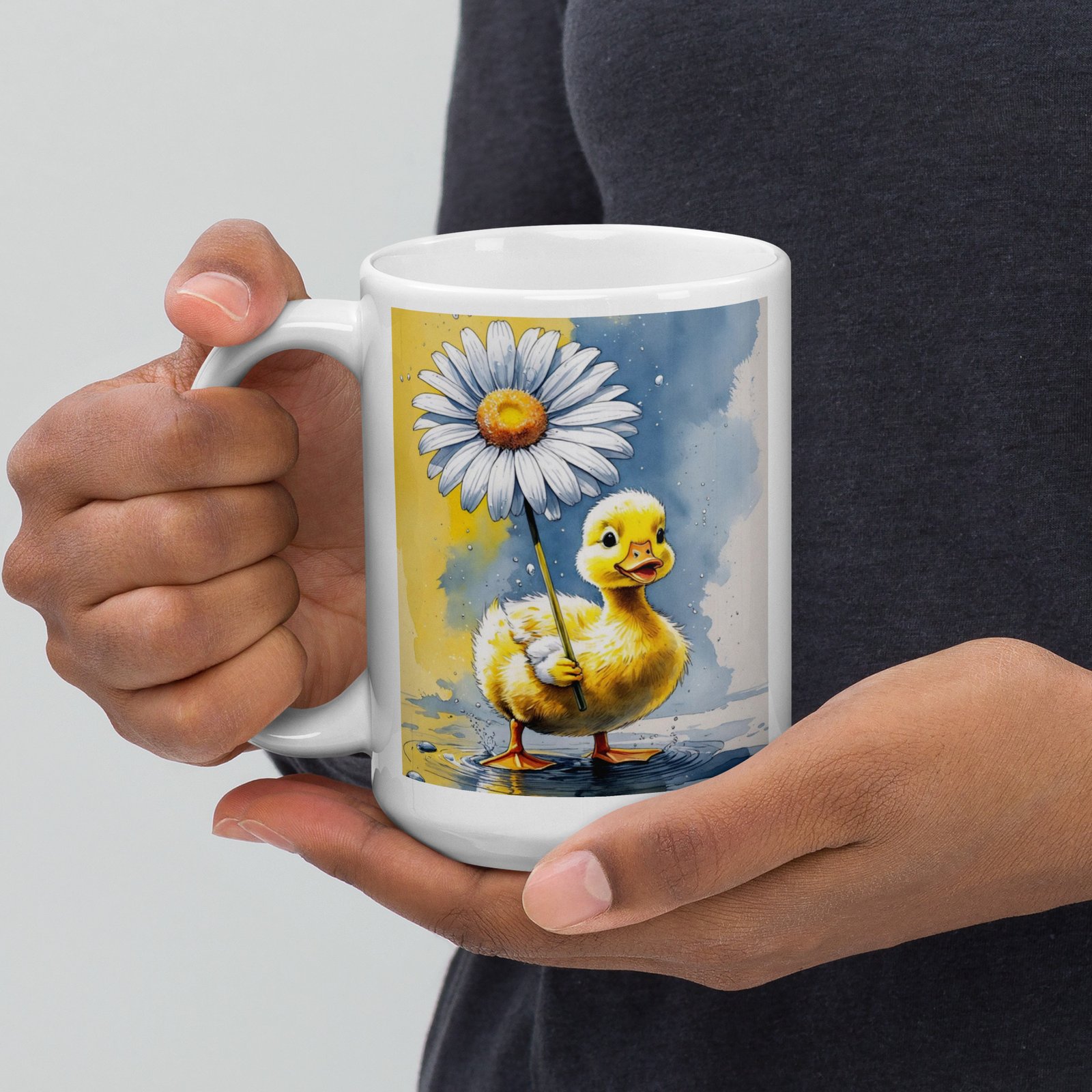 Cottagecore Garden Tales – Duckling with Parasol | White Glossy Mug - Image 4