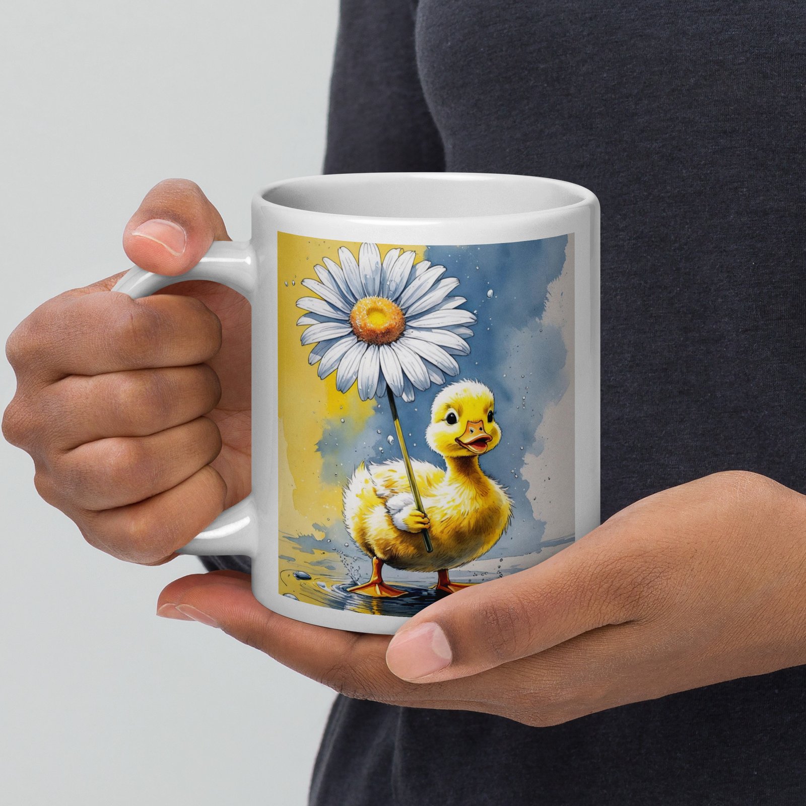 Cottagecore Garden Tales – Duckling with Parasol | White Glossy Mug - Image 6