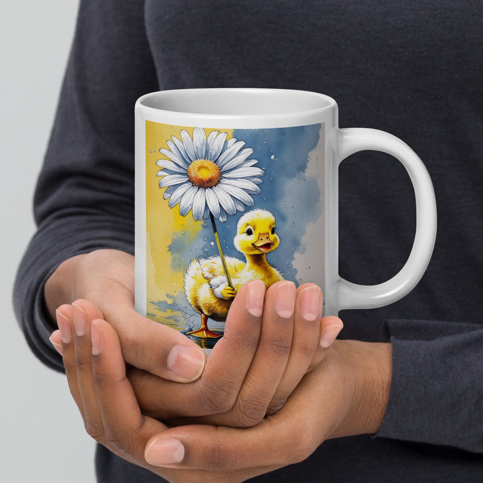 Cottagecore Garden Tales – Duckling with Parasol | White Glossy Mug - Image 5