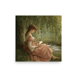 A Quiet Moment Beneath the Willow Poster | Aesthetic Vintage Art Print | Calm Nature Wall Decor | Cottagecore Wall Art